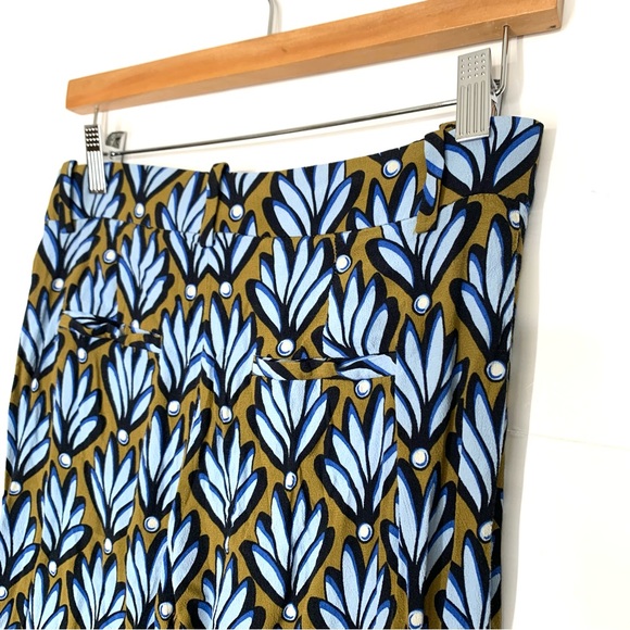 Zara Wide Leg Pants Blue Brown Leaf Print Size Small Lightweight Flowy - Picture 4 of 12